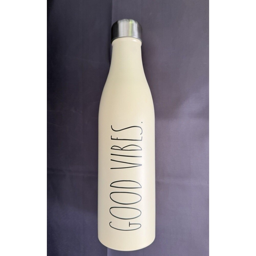 Rae Dunn Good Vibes Stainless Steel Insulated Travel Water Bottle 12" 25oz Ivory